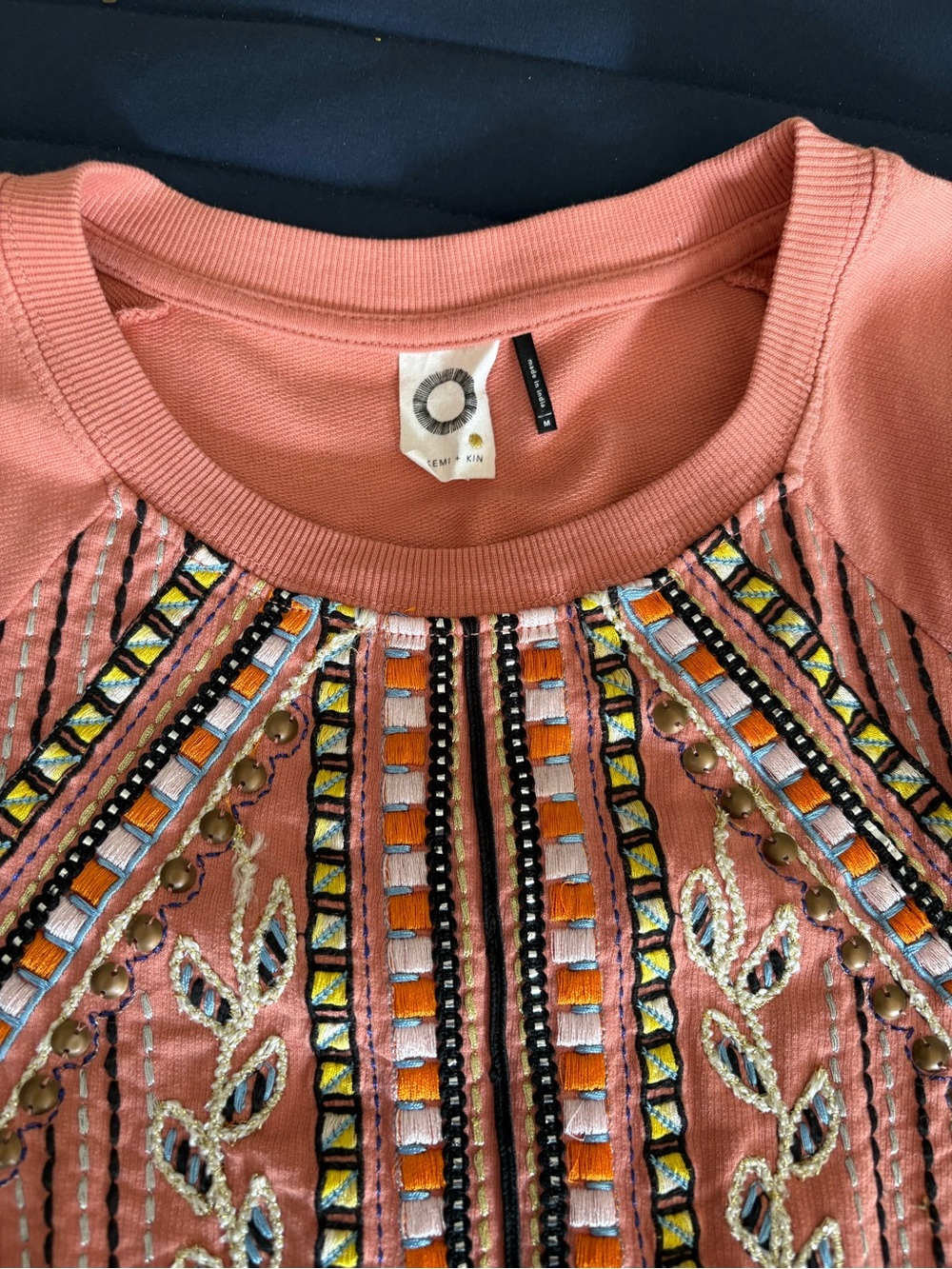 Embellished Coral Long-Sleeve Crop Top - Picture 2 of 4